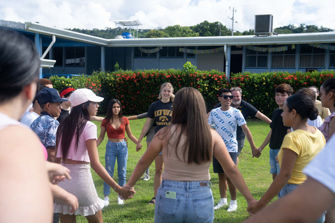 Students from the College of Education and Liceo Pacifico Sur enjoy team building activities as part of a global education initiative, Project YOULEAD, in Costa Rica.
