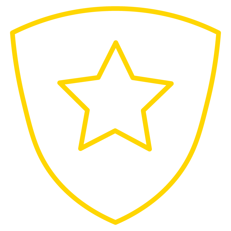 yellow line drawing of badge with star