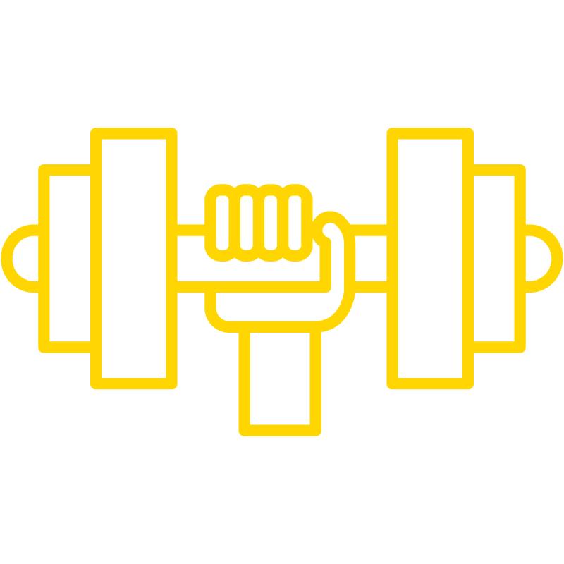 yellow line drawing of hand lifting weight