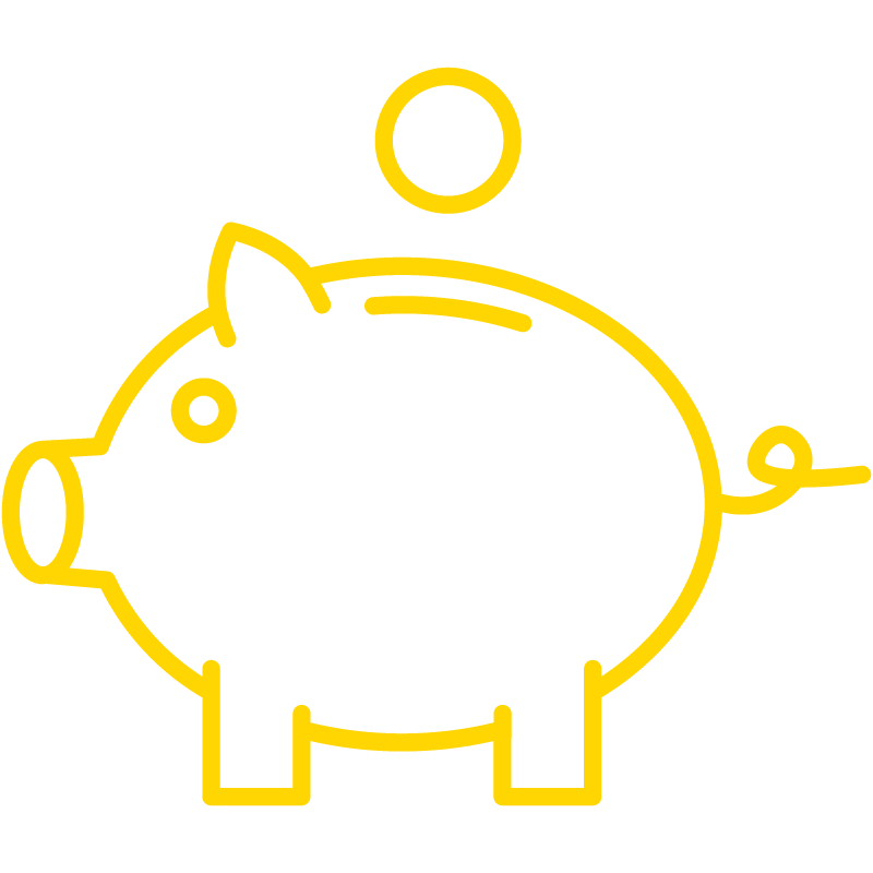 yellow line drawing of piggy bank
