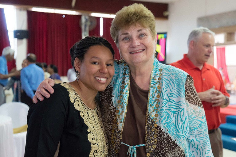Amira Nash with Linda Baker at the Dehli Public School for their final presentations and a farewell celebration.