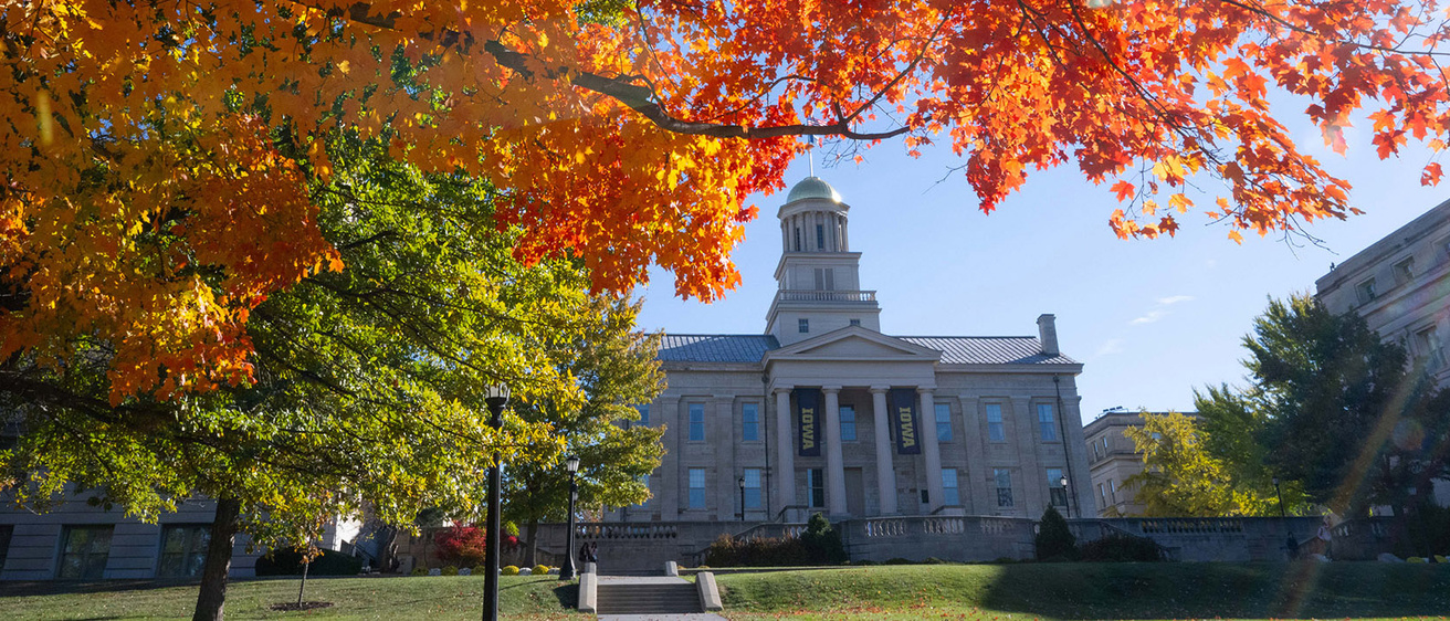 Old Capitol surrounded by fall foliage 