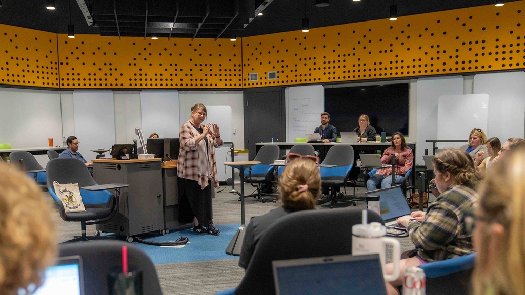 Professor Lia Plakans and students